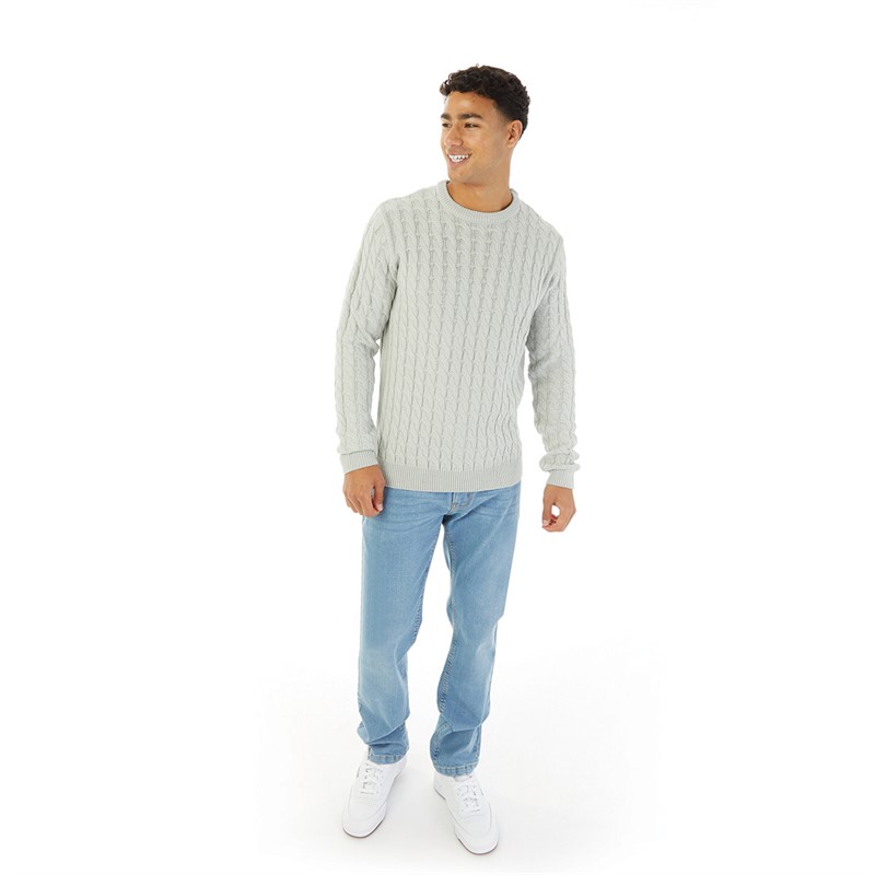 Avant Garde Mens Cable Crew Neck Jumper Grey Marl