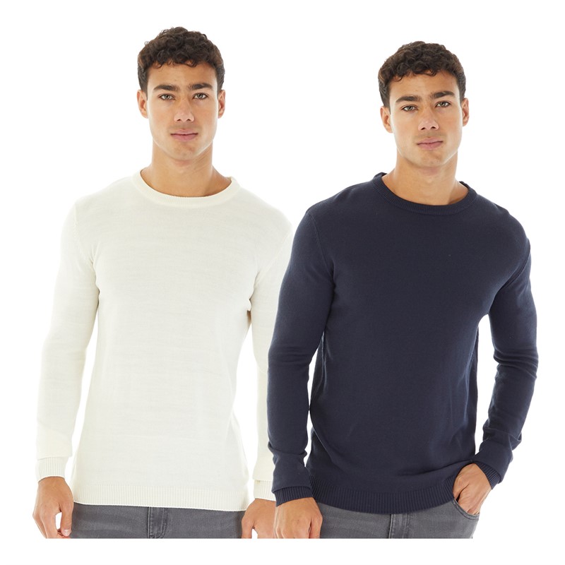 Avant Garde Mens Two Pack Crew Neck Jumpers Navy/Ecru