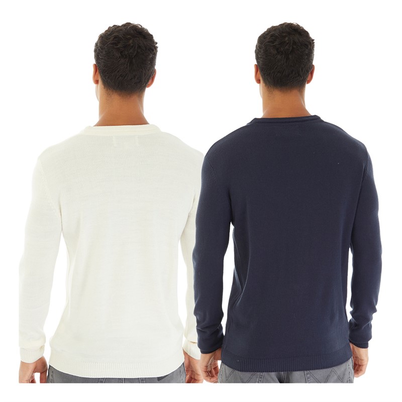 Avant Garde Mens Two Pack Crew Neck Jumpers Navy/Ecru