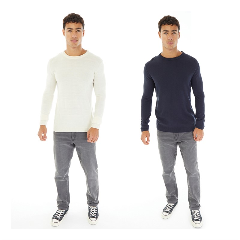 Avant Garde Mens Two Pack Crew Neck Jumpers Navy/Ecru