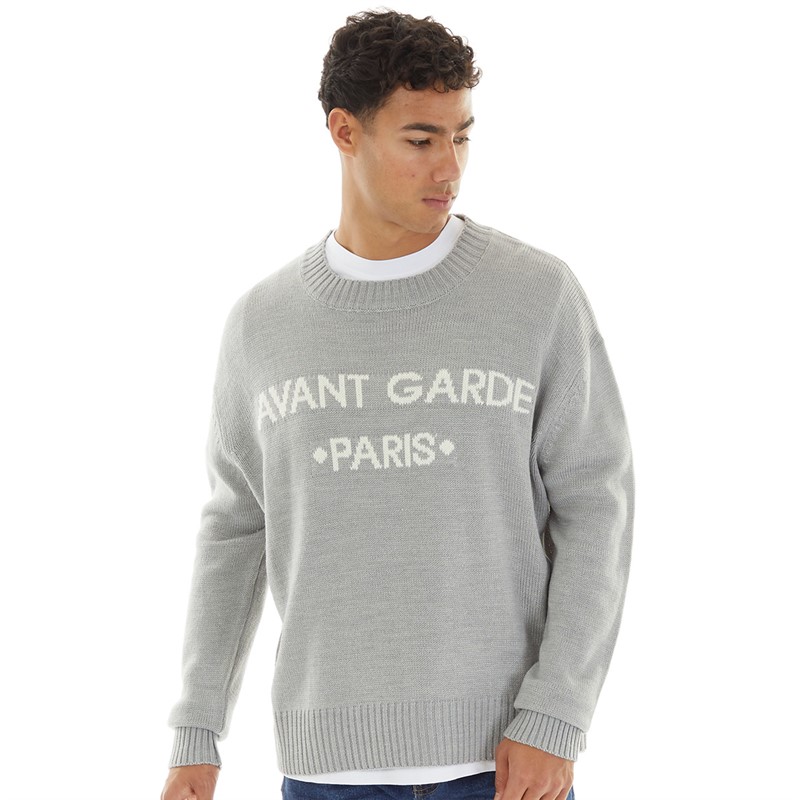 Avant Garde Mens Blanc Relaxed Fit Crew Neck Jumper Grey Marl