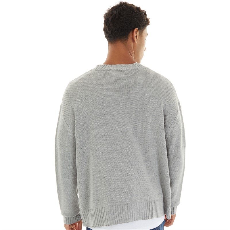 Avant Garde Mens Blanc Relaxed Fit Crew Neck Jumper Grey Marl