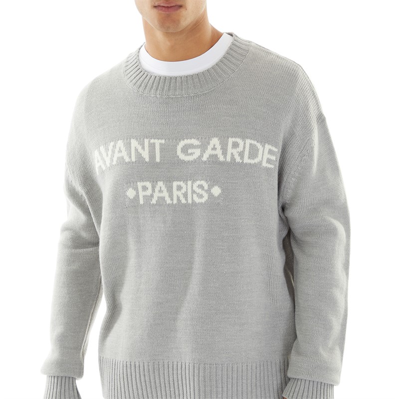 Avant Garde Mens Blanc Relaxed Fit Crew Neck Jumper Grey Marl