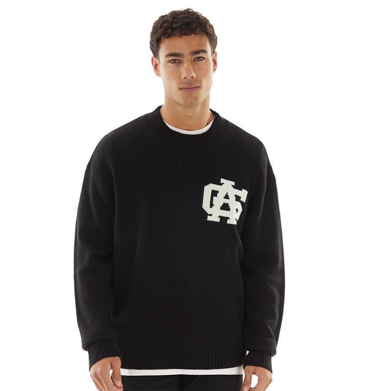 Avant Garde Mens Fielle Logo Relaxed Fit Crew Neck Jumper Black