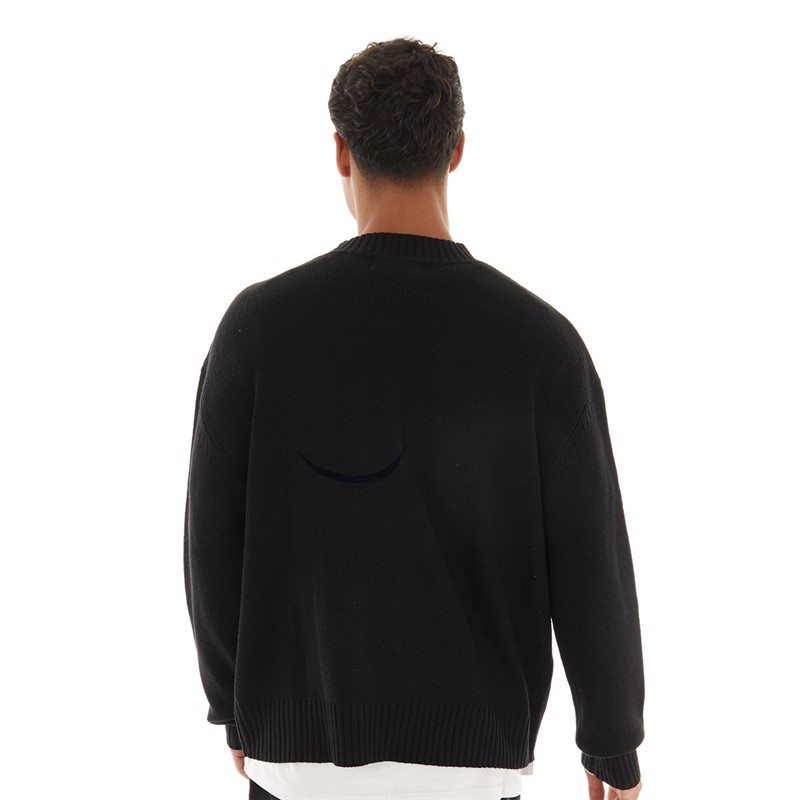 Avant Garde Mens Fielle Logo Relaxed Fit Crew Neck Jumper Black