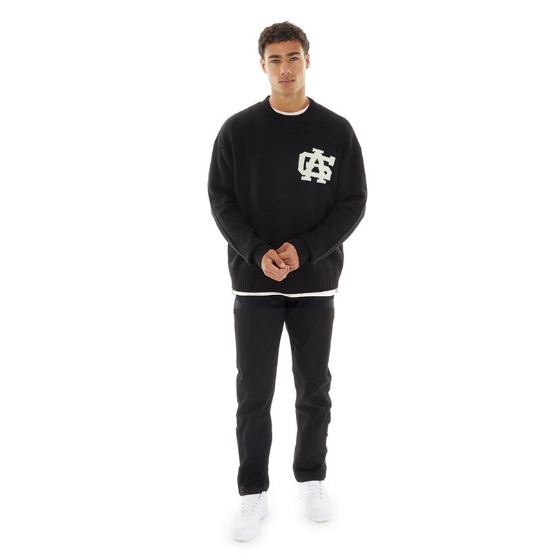 Avant Garde Mens Fielle Logo Relaxed Fit Crew Neck Jumper Black