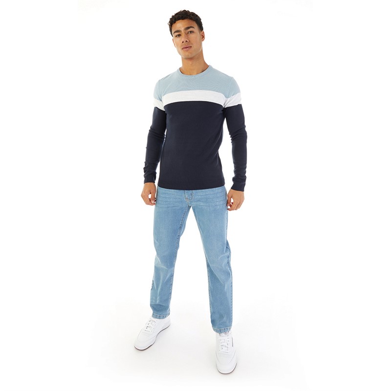 Avant Garde Mens Hanna Block Crew Neck Jumper Navy