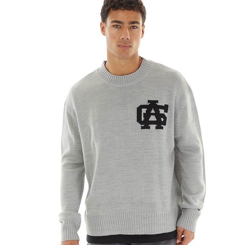 Avant Garde Mens Fielle Logo Relaxed Fit Crew Neck Jumper Grey Marl