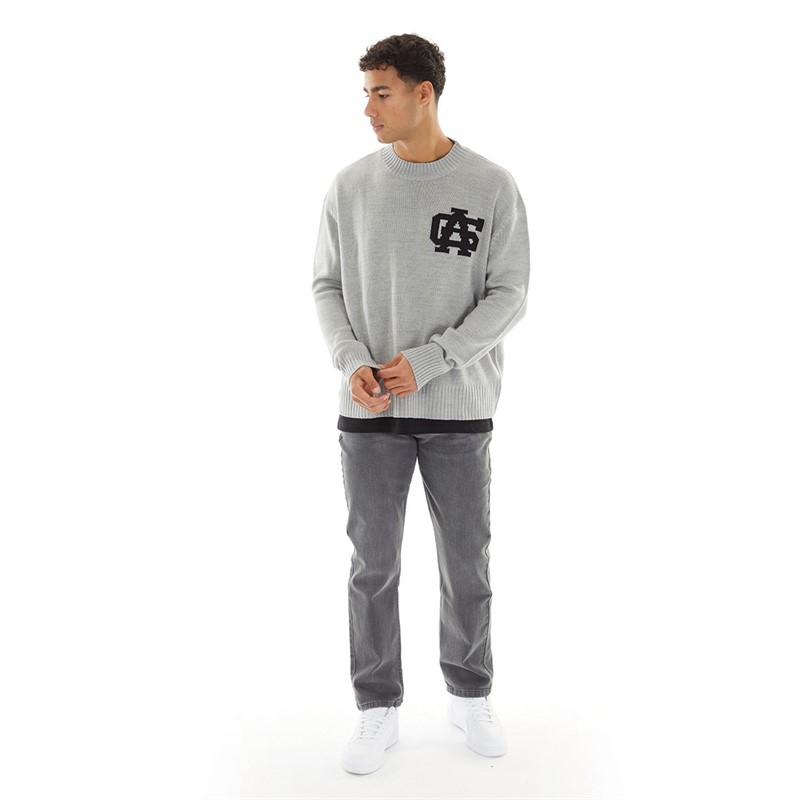 Avant Garde Mens Fielle Logo Relaxed Fit Crew Neck Jumper Grey Marl