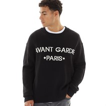 Avant Garde Mens Blanc Relaxed Fit Crew Neck Jumper Black