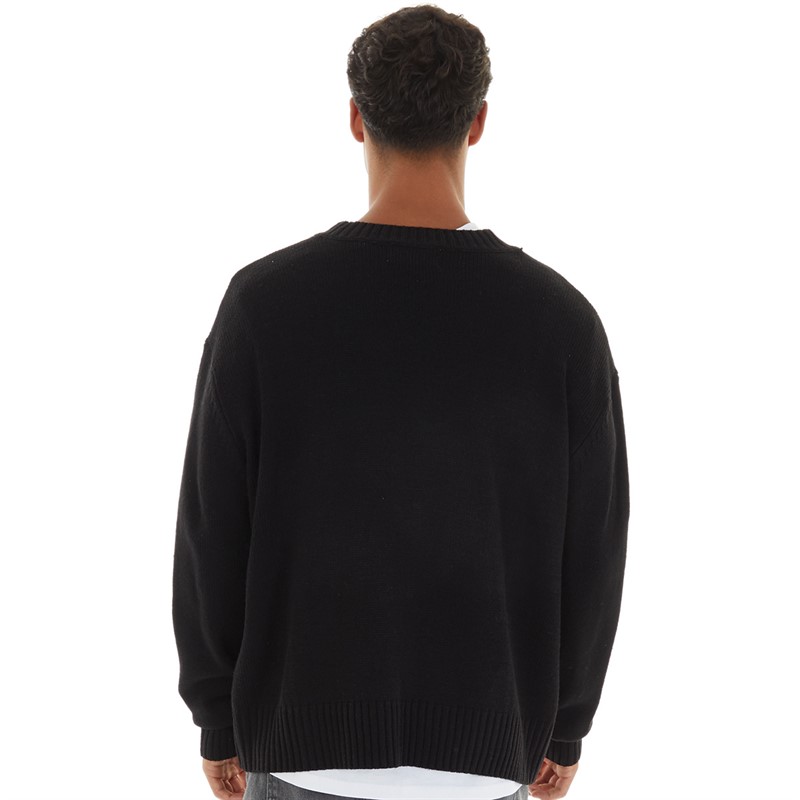 Avant Garde Mens Blanc Relaxed Fit Crew Neck Jumper Black