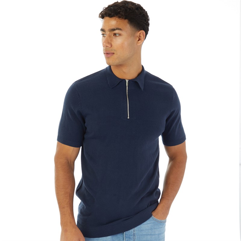 Avant Garde Mens Harrison Zip Polo Navy