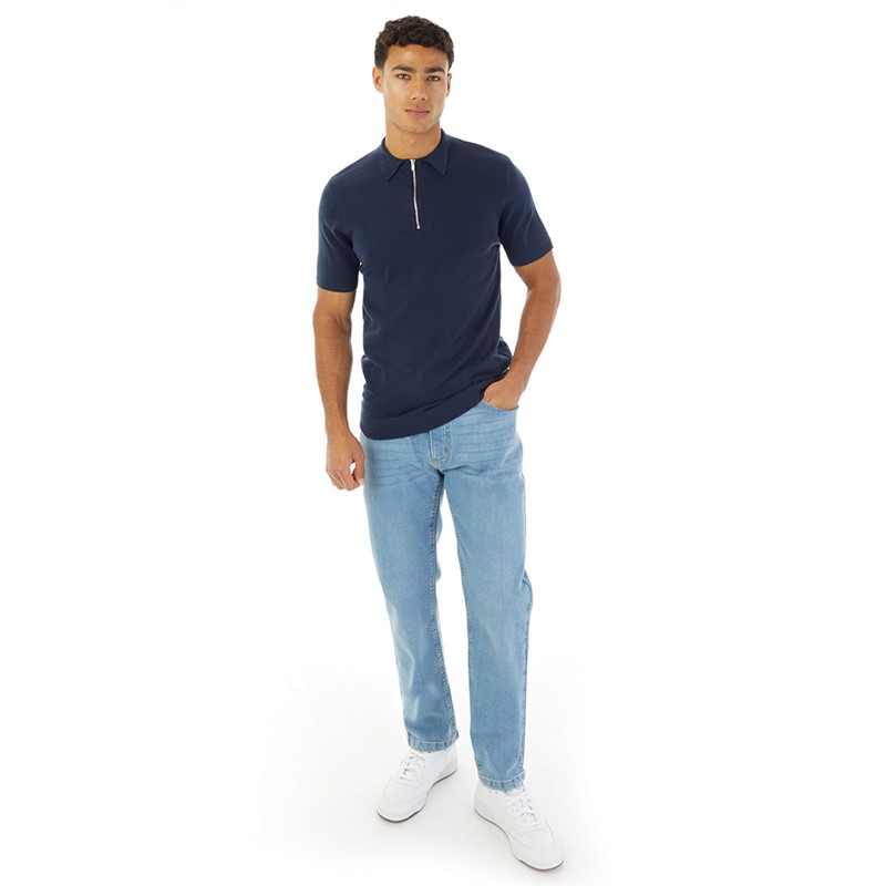 Avant Garde Mens Harrison Zip Polo Navy