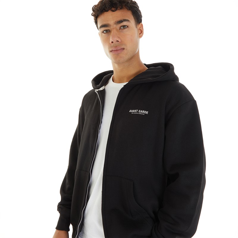 Avant Garde Mens Zip Hoodie Black