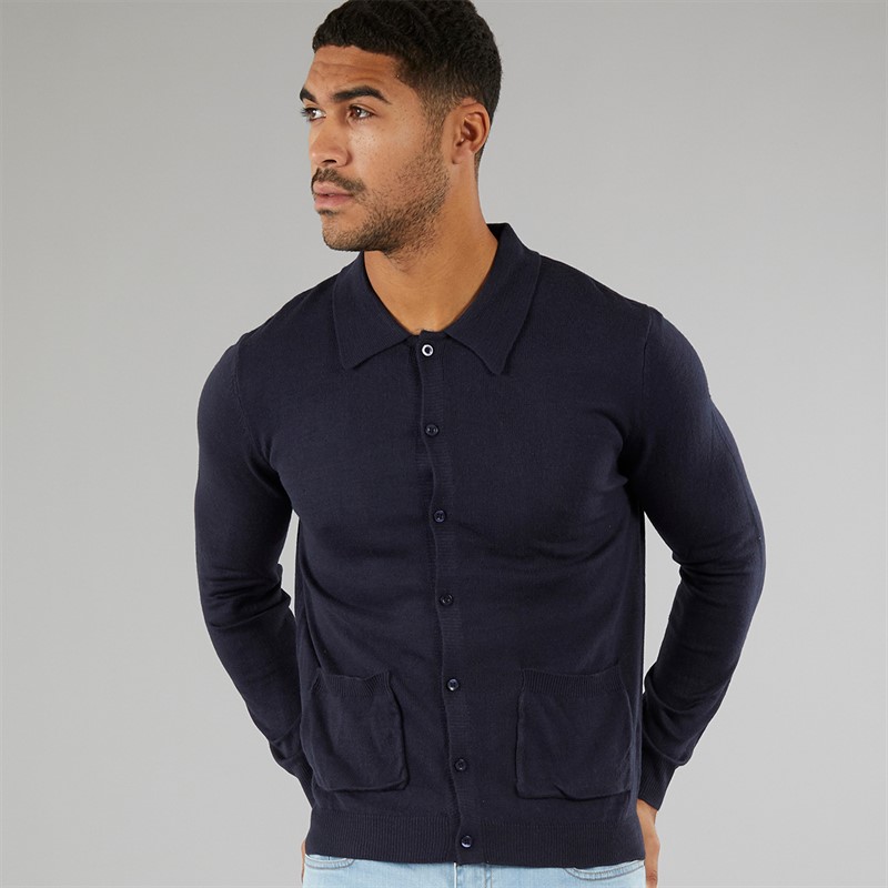 Avant Garde Mens Marsden Button Down Marl Polo Shirt Navy