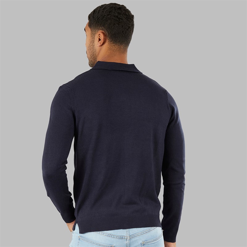 Avant Garde Mens Marsden Button Down Marl Polo Shirt Navy