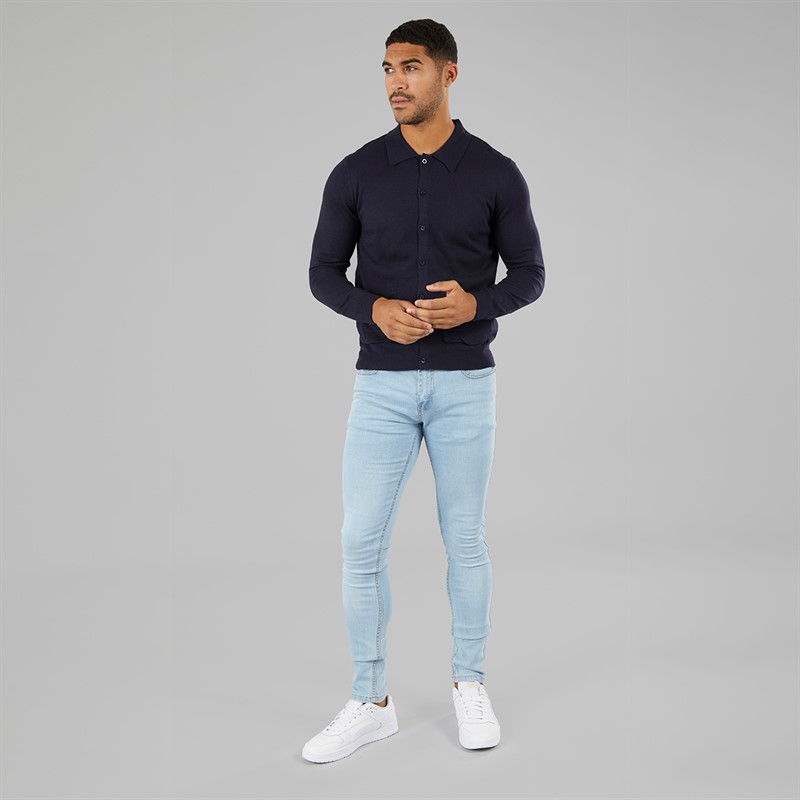 Avant Garde Mens Marsden Button Down Marl Polo Shirt Navy