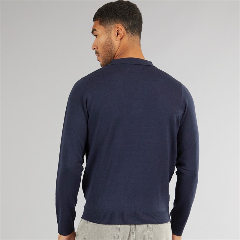 Avant Garde Mens Cason Textured Knit Polo Shirt Navy