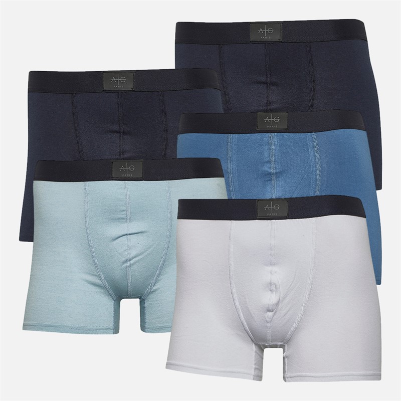 Avant Garde Mens Midnight Five Pack Boxers Navy/Blue/Sky/White/Navy - Size L