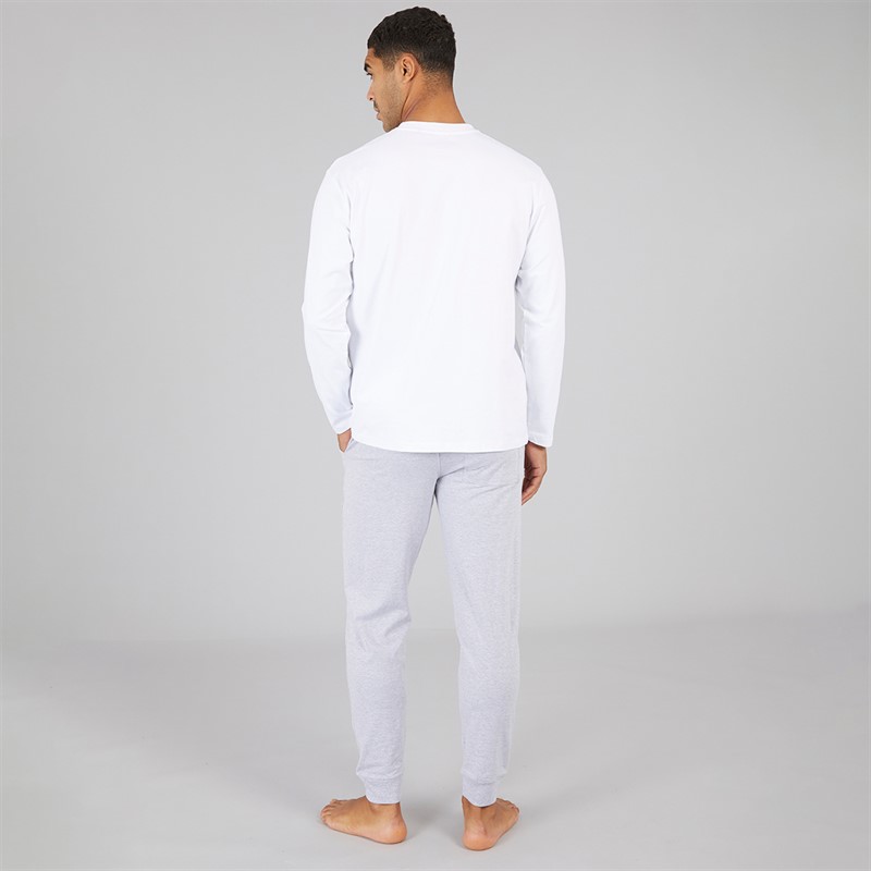 Avant Garde Mens Millienne Long Sleeve Top And Jog Pants Set White/Light Grey Marl