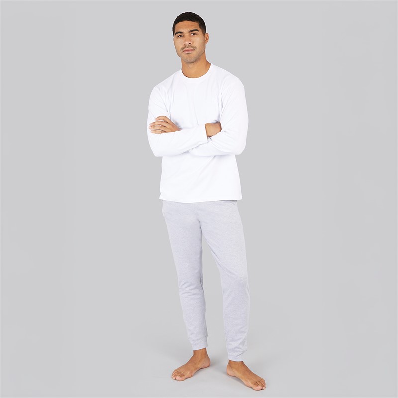 Avant Garde Mens Millienne Long Sleeve Top And Jog Pants Set White/Light Grey Marl