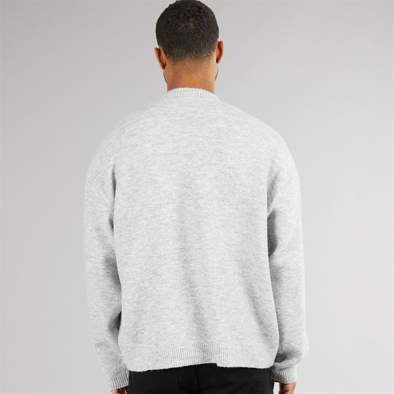 Avant Garde Mens Hearts Knitted Crew Neck Jumper Light Grey Marl