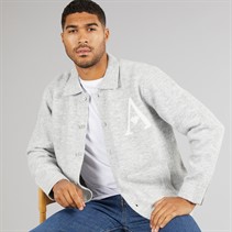 Avant Garde Mens Hearts Brushed Knit Shacket Light Grey Marl