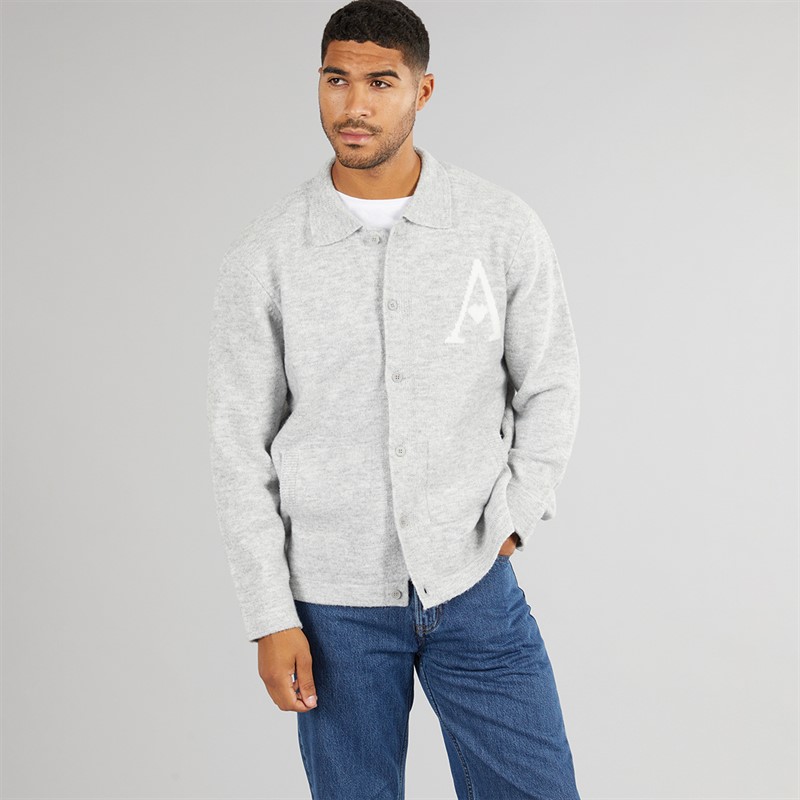 Avant Garde Mens Hearts Brushed Knit Shacket Light Grey Marl
