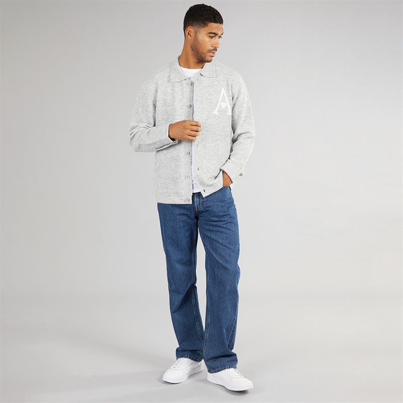 Avant Garde Mens Hearts Brushed Knit Shacket Light Grey Marl