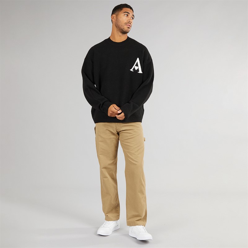Avant Garde Mens Hearts Knitted Crew Neck Jumper Black