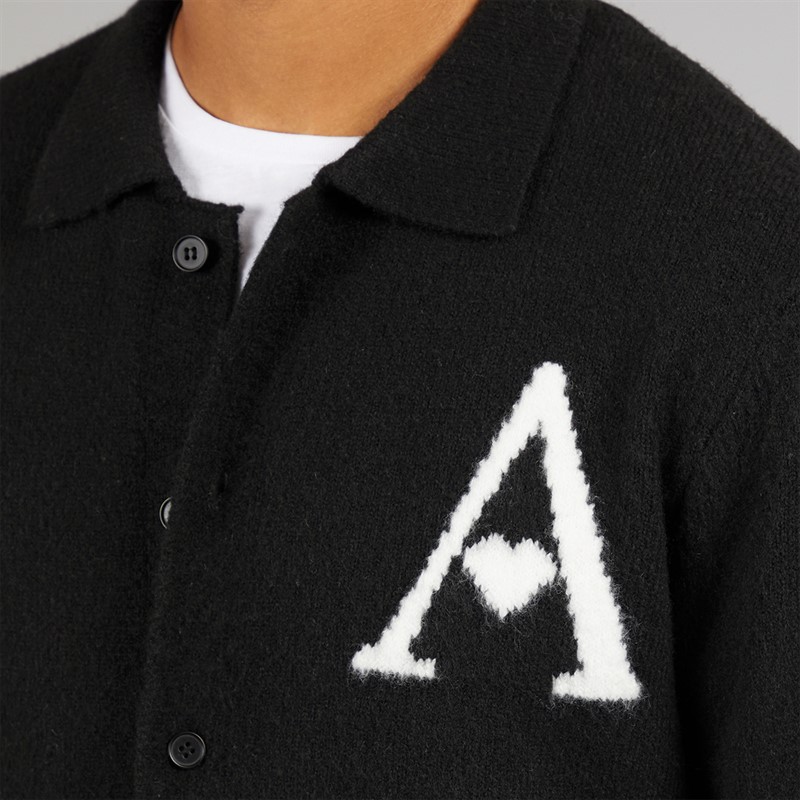 Avant Garde Mens Hearts Brushed Knit Shacket Black