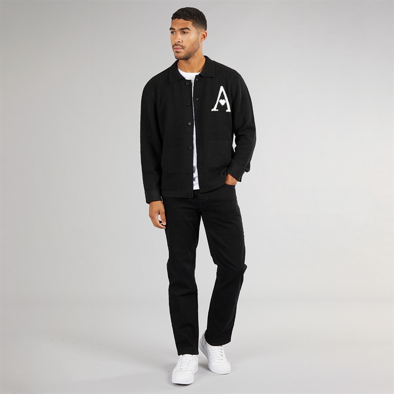 Avant Garde Mens Hearts Brushed Knit Shacket Black