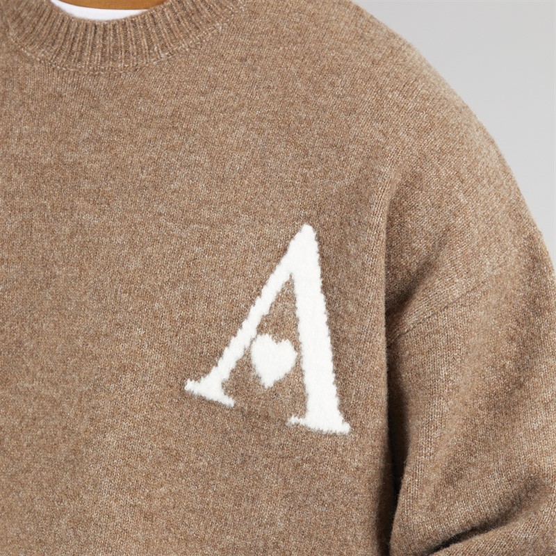 Avant Garde Mens Hearts Knitted Crew Neck Jumper Mink