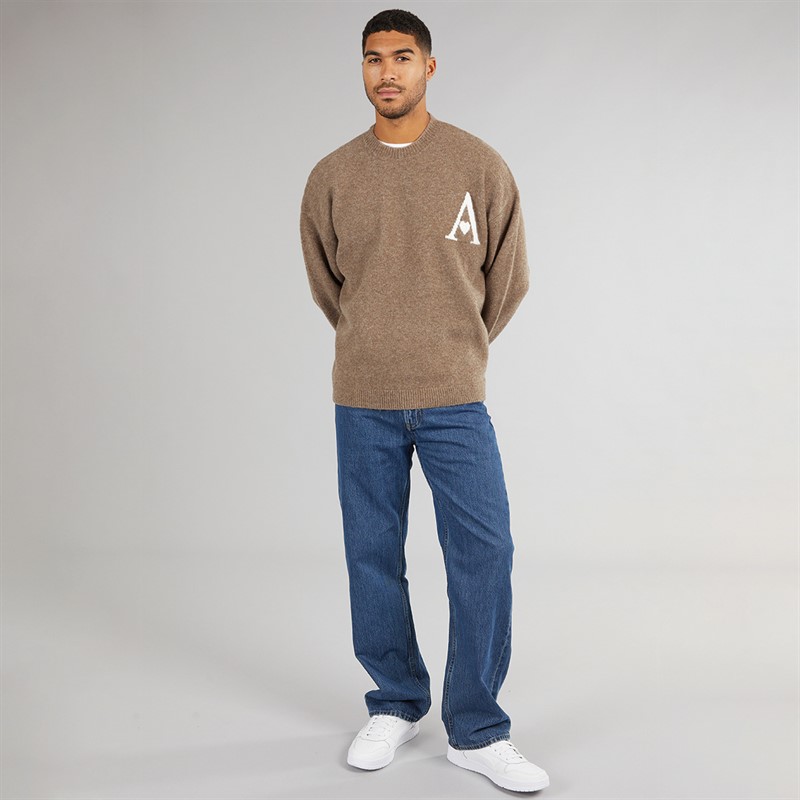 Avant Garde Mens Hearts Knitted Crew Neck Jumper Mink