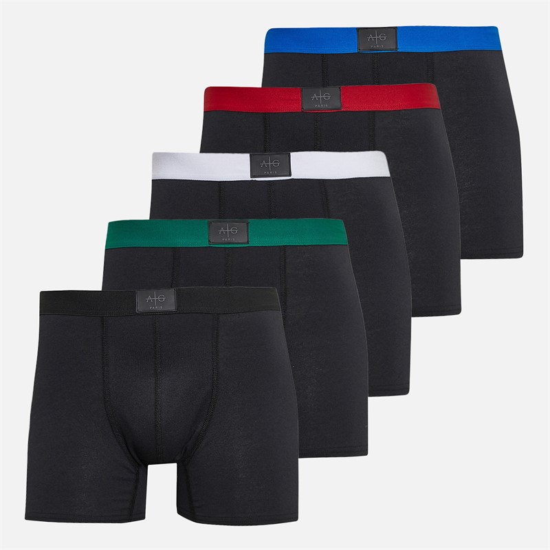 Avant Garde Mens Stripe Five Pack Boxers Black And Red/Black/Black And Green/Black And White/Black And Blue