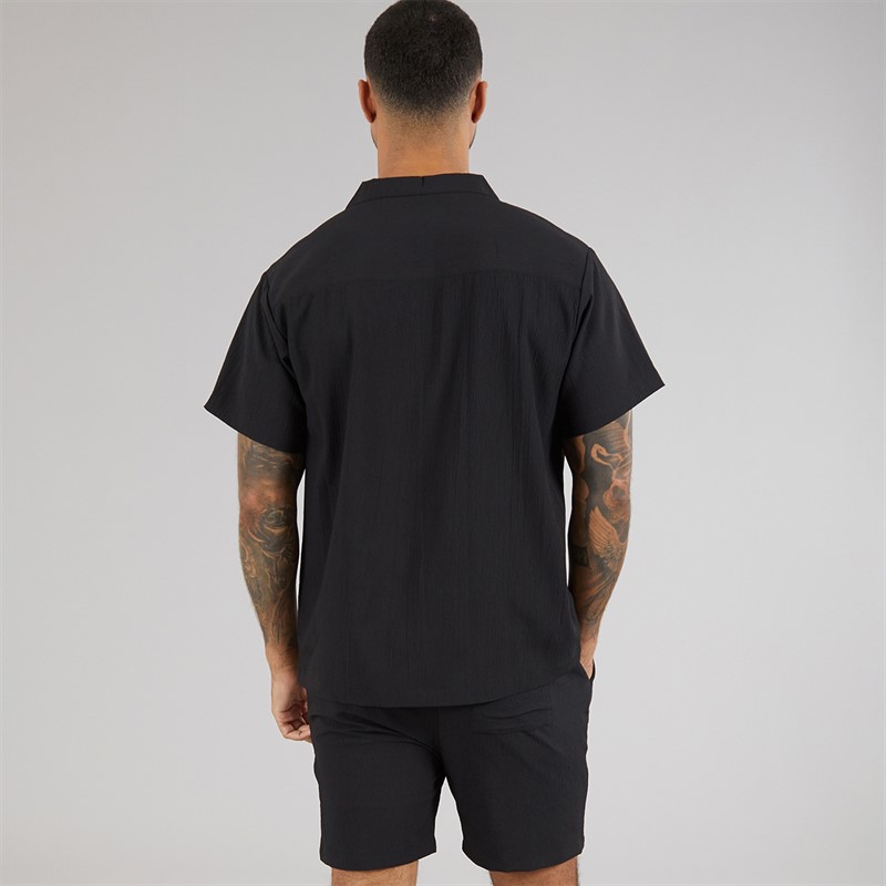 Avant Garde Mens Laguna Textured Short Sleeve Shirt And Shorts Set Black