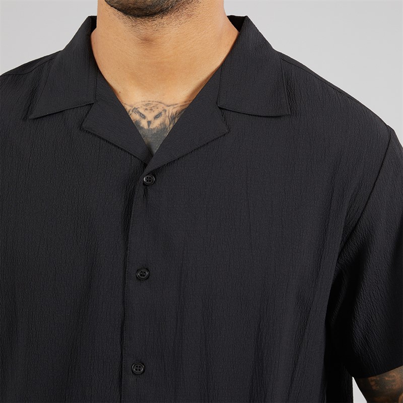 Avant Garde Mens Laguna Textured Short Sleeve Shirt And Shorts Set Black