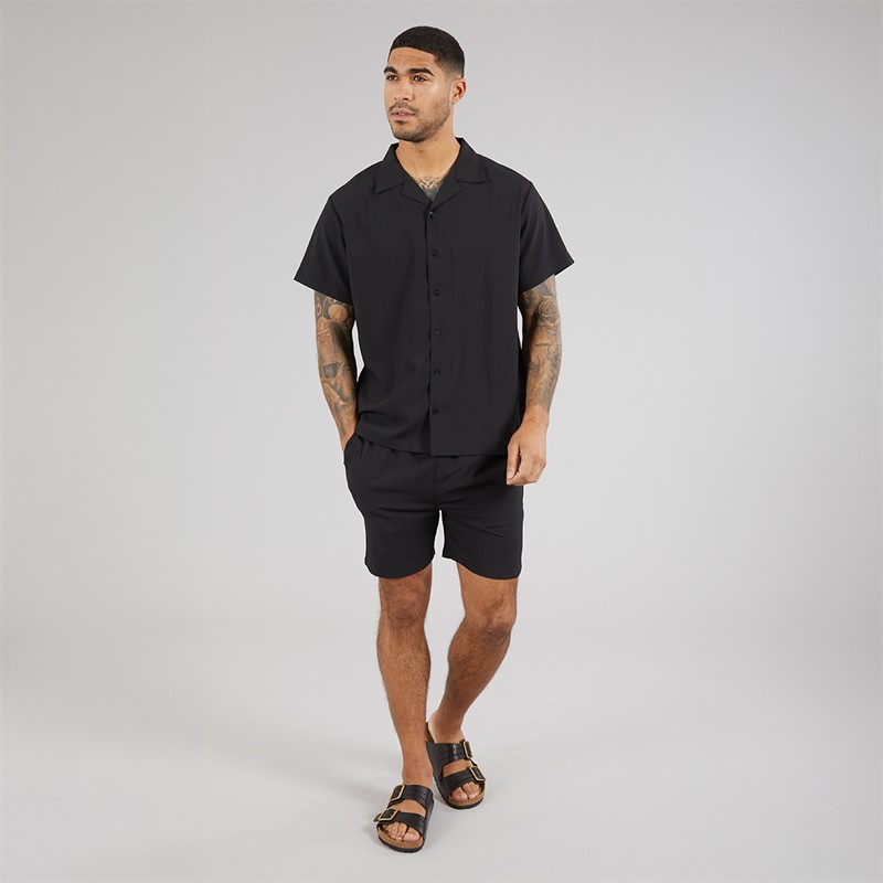 Avant Garde Mens Laguna Textured Short Sleeve Shirt And Shorts Set Black