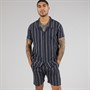 Avant Garde Mens Bay Textured Short Sleeve Shirt And Shorts Set Navy