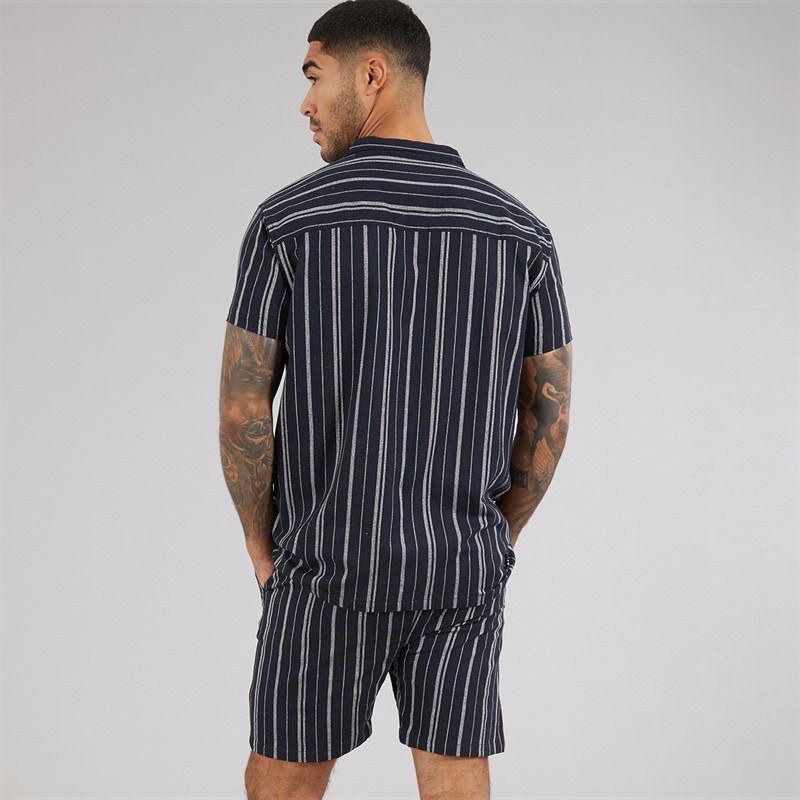 Avant Garde Mens Bay Textured Short Sleeve Shirt And Shorts Set Navy