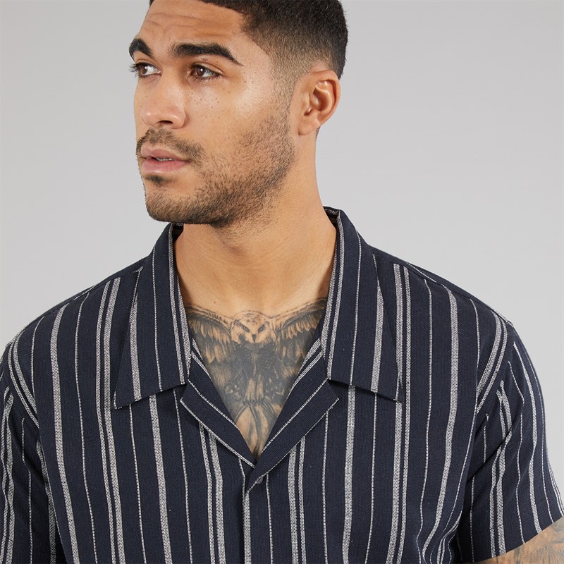 Avant Garde Mens Bay Textured Short Sleeve Shirt And Shorts Set Navy