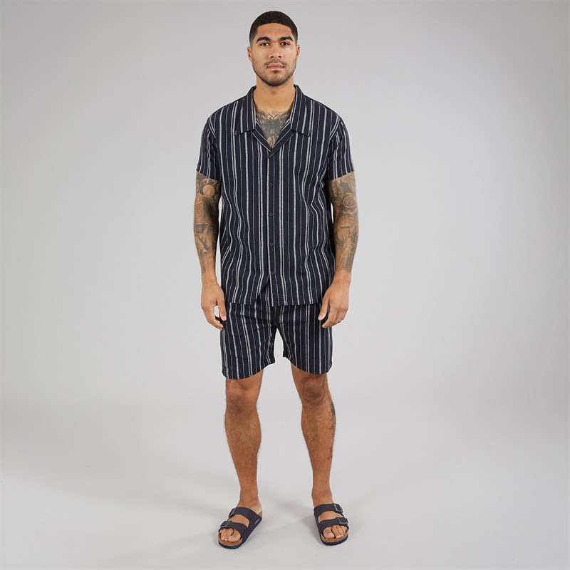 Avant Garde Mens Bay Textured Short Sleeve Shirt And Shorts Set Navy
