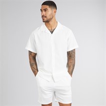 Avant Garde Mens Laguna Textured Short Sleeve Shirt And Shorts Set White