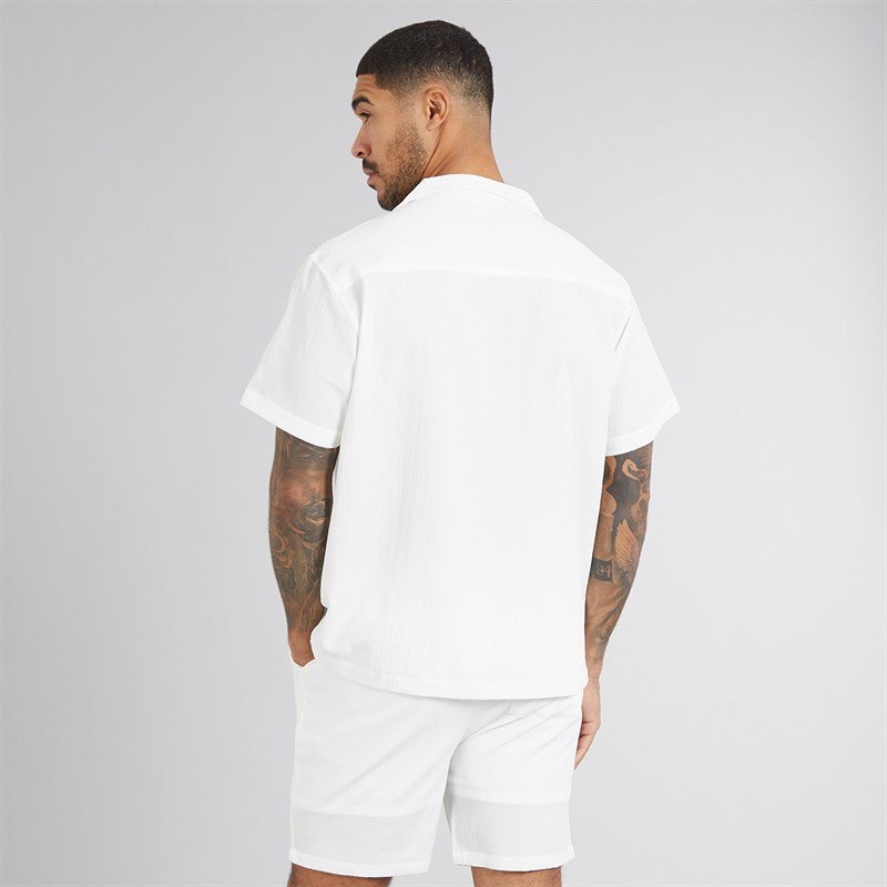 Avant Garde Mens Laguna Textured Short Sleeve Shirt And Shorts Set White