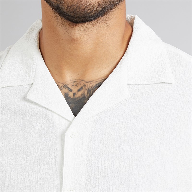 Avant Garde Mens Laguna Textured Short Sleeve Shirt And Shorts Set White