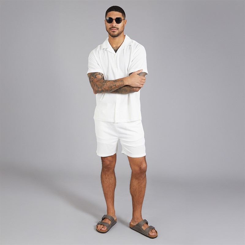 Avant Garde Mens Laguna Textured Short Sleeve Shirt And Shorts Set White