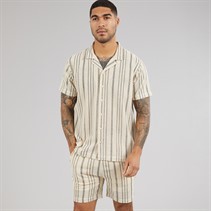 Avant Garde Mens Caspian Textured Short Sleeve Shirt And Shorts Set White/Navy