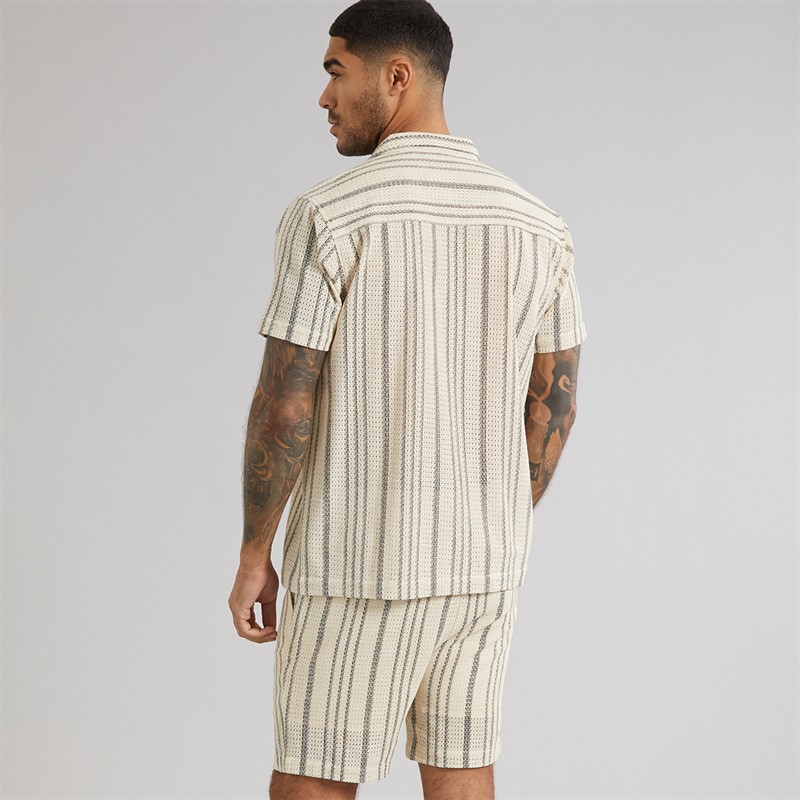 Avant Garde Mens Caspian Textured Short Sleeve Shirt And Shorts Set White/Navy