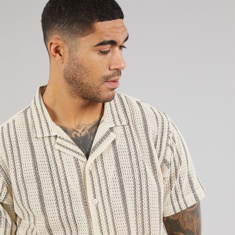 Avant Garde Mens Caspian Textured Short Sleeve Shirt And Shorts Set White/Navy