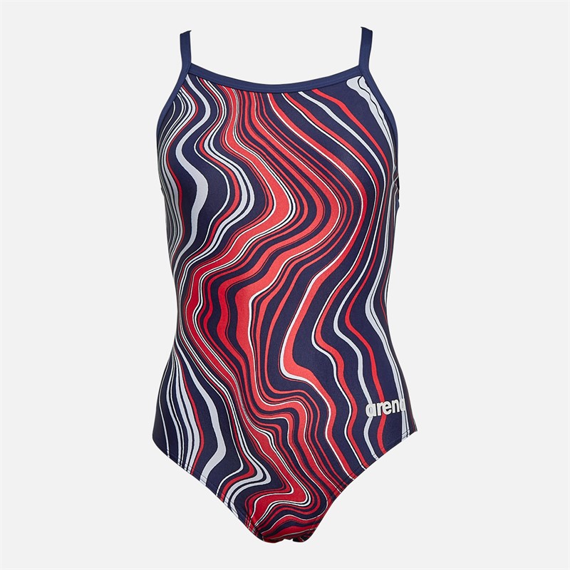 Arena Womens Marbled Lightdrop Back Swimsuit Navy/Red/Multi